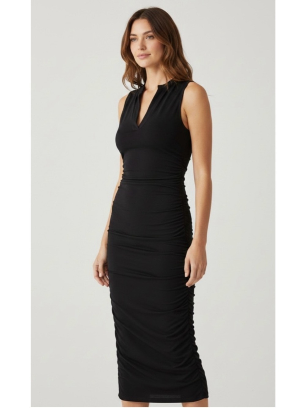 Standard James Perse Estilo Midi Dress Ruching Black Women’s Size Small